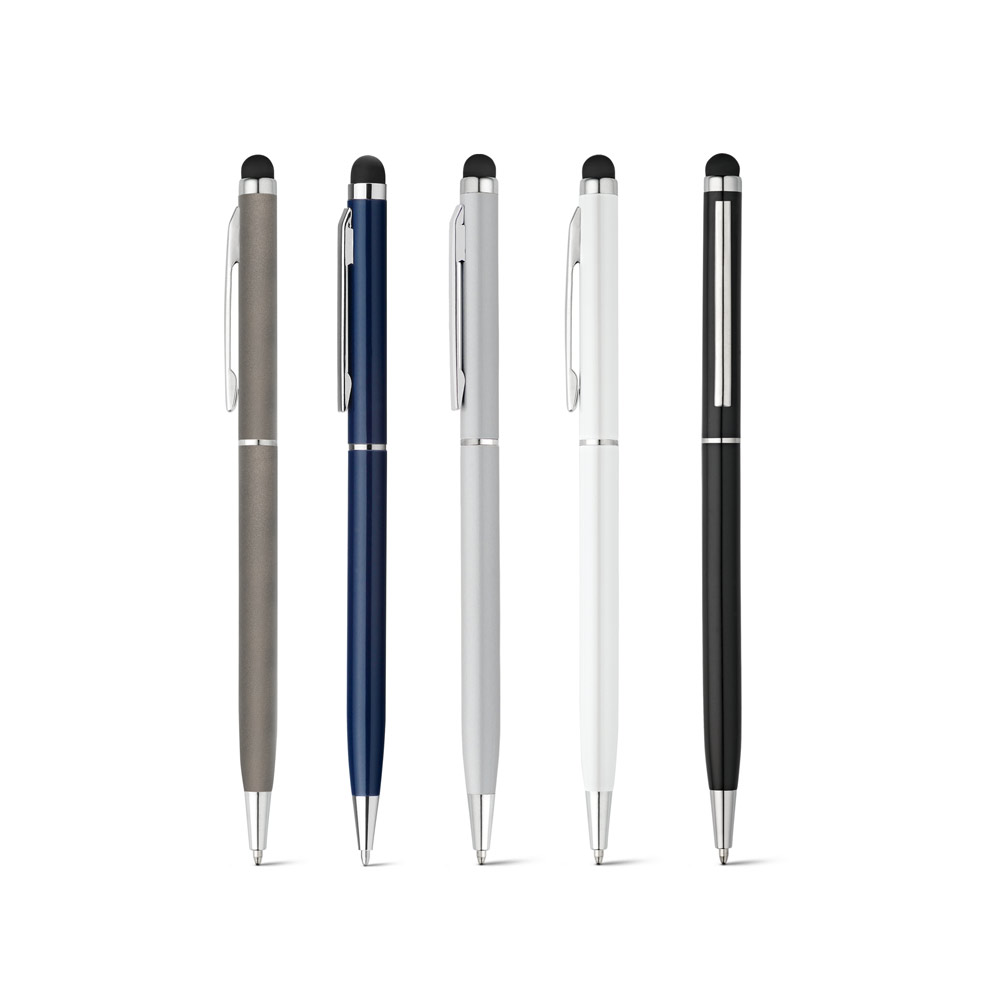 Esferográfica em alumínio com escrita em azul