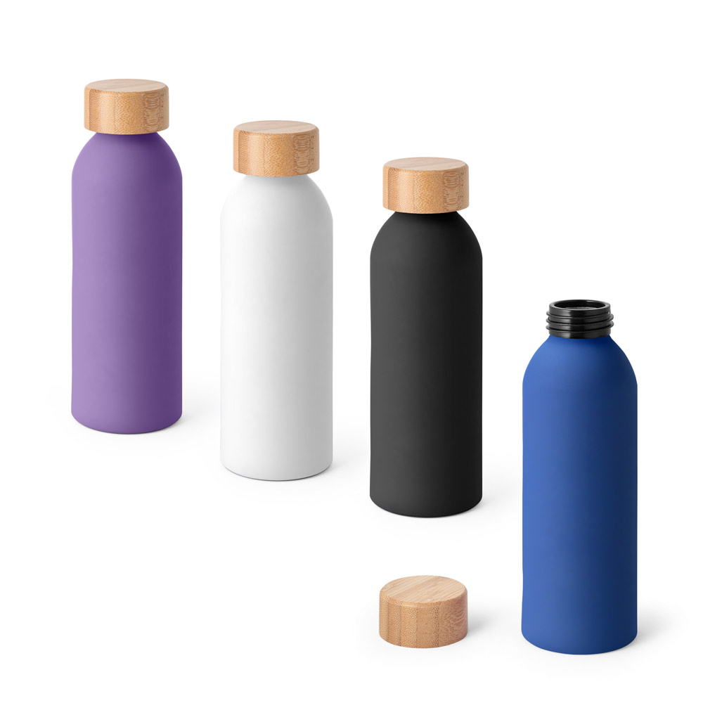 Squeeze em alumínio com acabamento emborrachado e tampa em bambu 550 mL